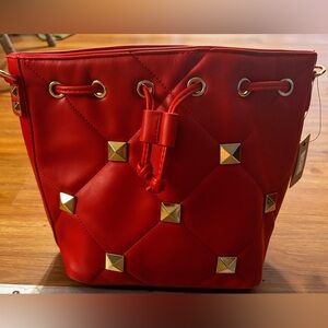 Red Quilted Studded Women's Bag
